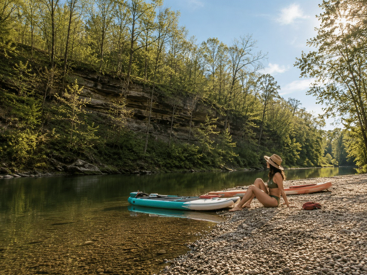 Canoes pulled up on a creek beach