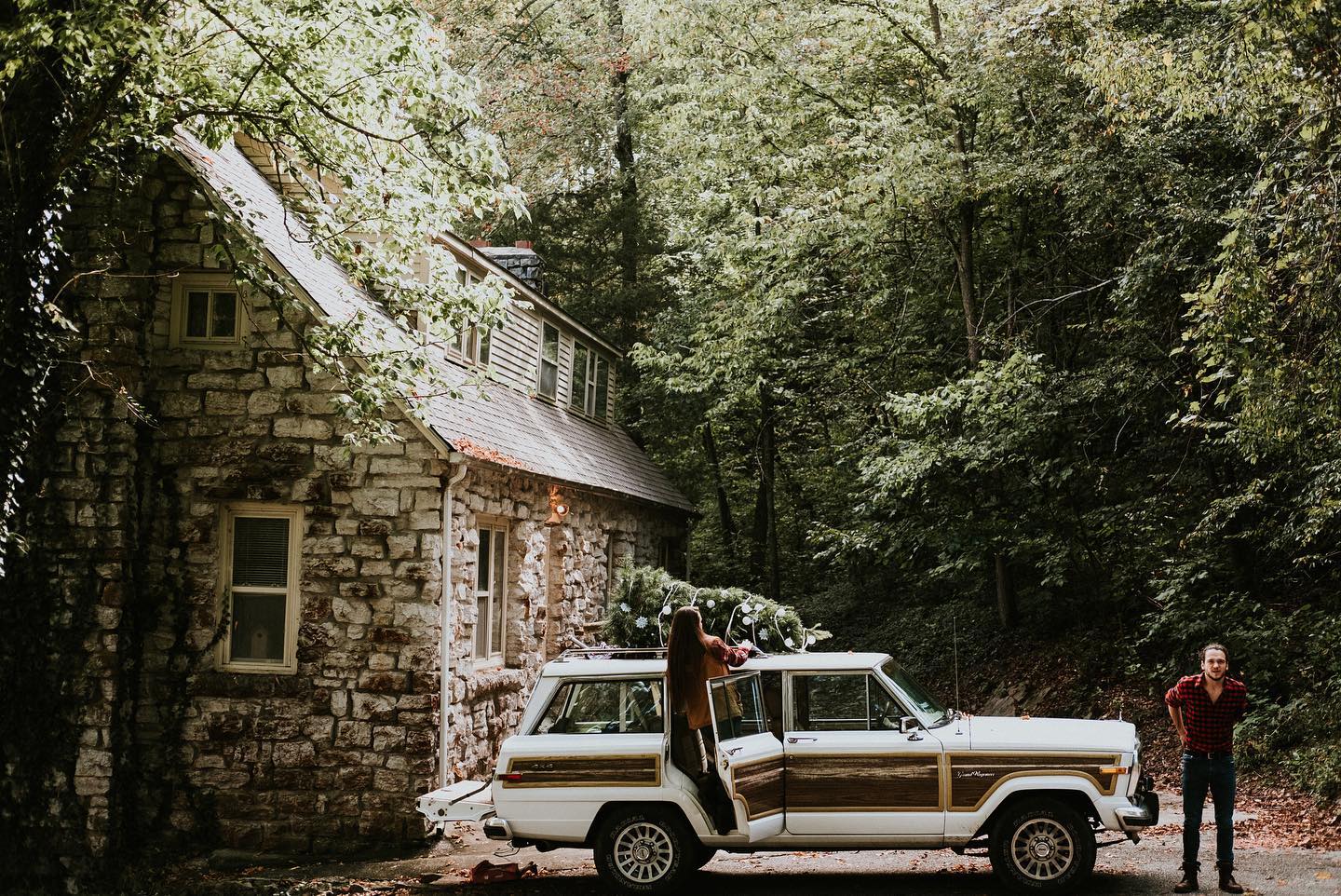 The Rockford Grange Cottage with a vintage Jeep parked outside