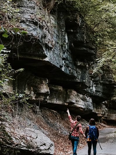 Limestone bluff line along the Ozark Adventure Club entrance trail